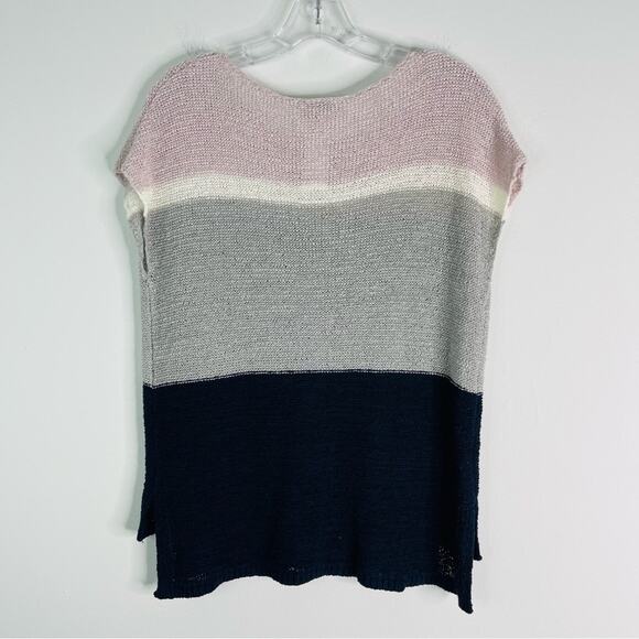 NWT Loft pink grey blue open knit boxy oversized preppy coastal top XS - Picture 6 of 7